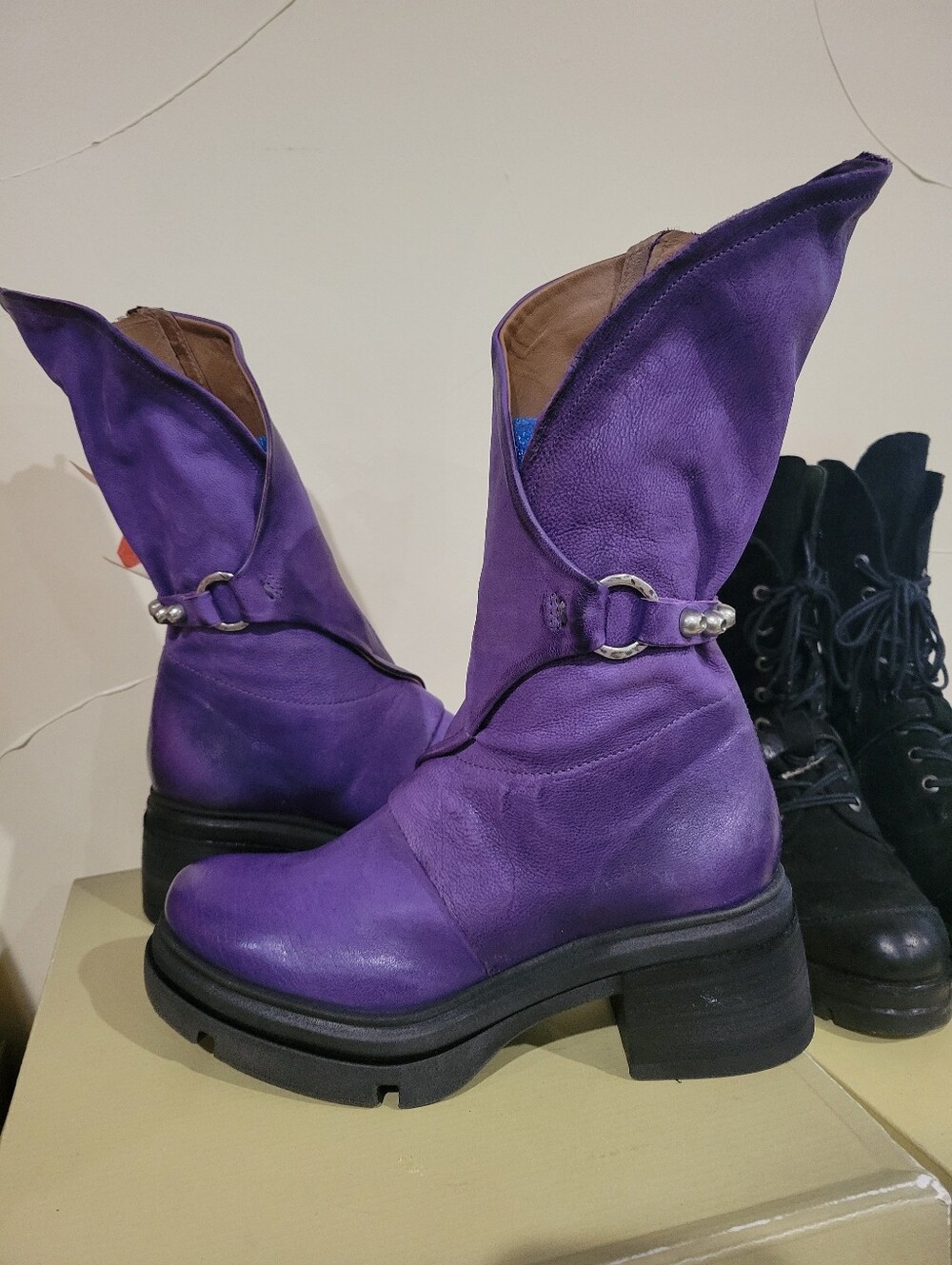 NIB A.S.98 TOXIC Purple Womens Leather Mid-Calf Boots 38